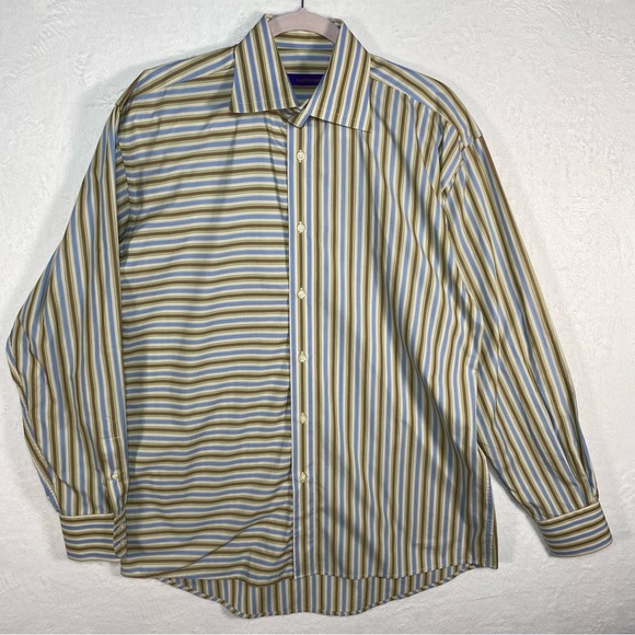 Kuhlman striped dress shirt size 40 men 100% cotton made in Turkey long‎ sleeve - Picture 1 of 10